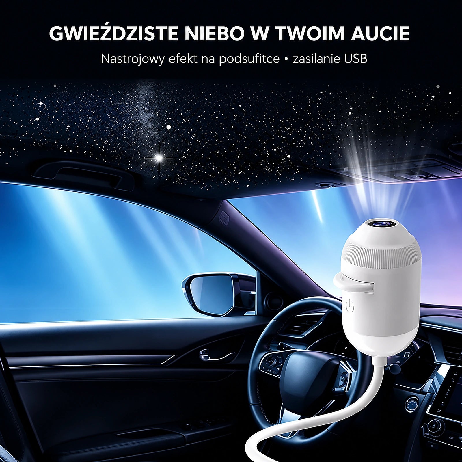 Efekt gwieździstego nieba we wnętrzu samochodu